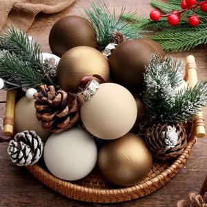 12 Pcs Neutral Textured Christmas Ball Ornaments 2.4 Inch Rustic Matte Cream Ivory Brown Gold Xmas Baubles Antique Farmhouse Xmas Tree Decorations Modern Christmas Home Decor for Tree Holiday (Coffee)