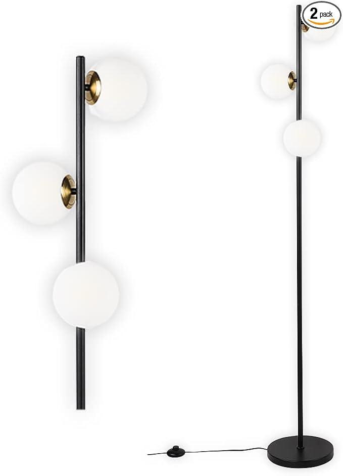 Floor Lamp Modern 3 Globe for Living Room Bright Lighting LED Standing Light for Bedrooms Offices (Black)