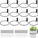 12-Pack 6 Inch Flower Pot Holder Ring Hanging Plant Holder Wall Mount Metal Plant Hangers Indoor Outdoor Planter Hooks Brackets for Patio, Garden, Home, Matte Black
