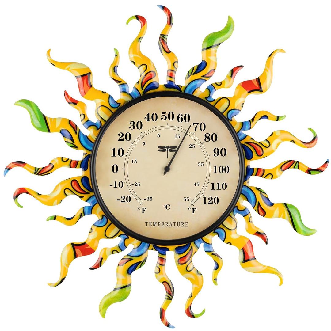 pealstar Large Outdoor Thermometer Waterproof Wall Thermometer Decorative Metal Sun Outdoor Thermometers for Patio Garden Yard Living Room Decor