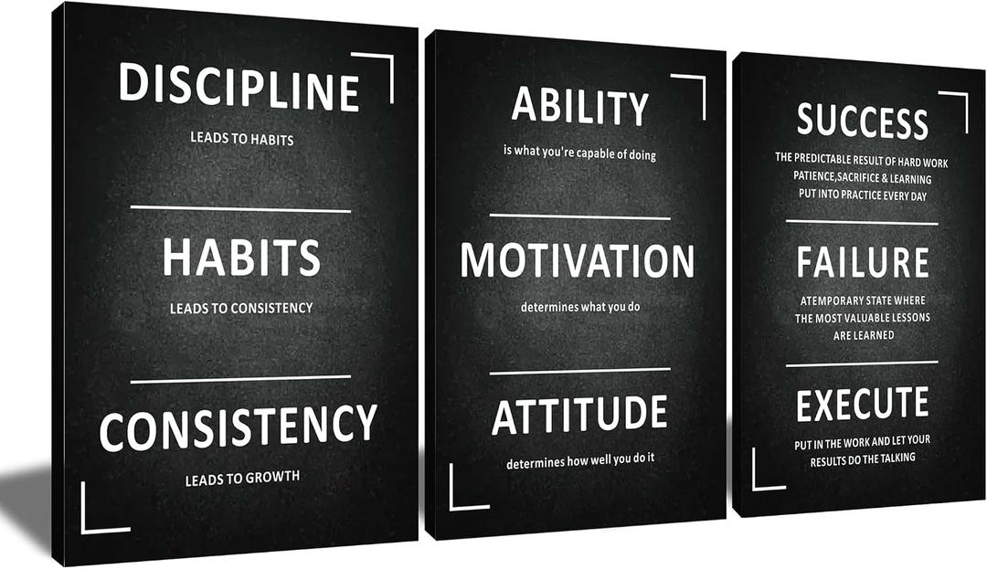 Motivational Success Wall Art 3 Piece Inspirational Entrepreneur Quotes Picture Prints Inspiring Themes Painting Posters for Living Room Office Corridor Wall Decoration Ready To Hang [60''W x 28''H], 60x28inch