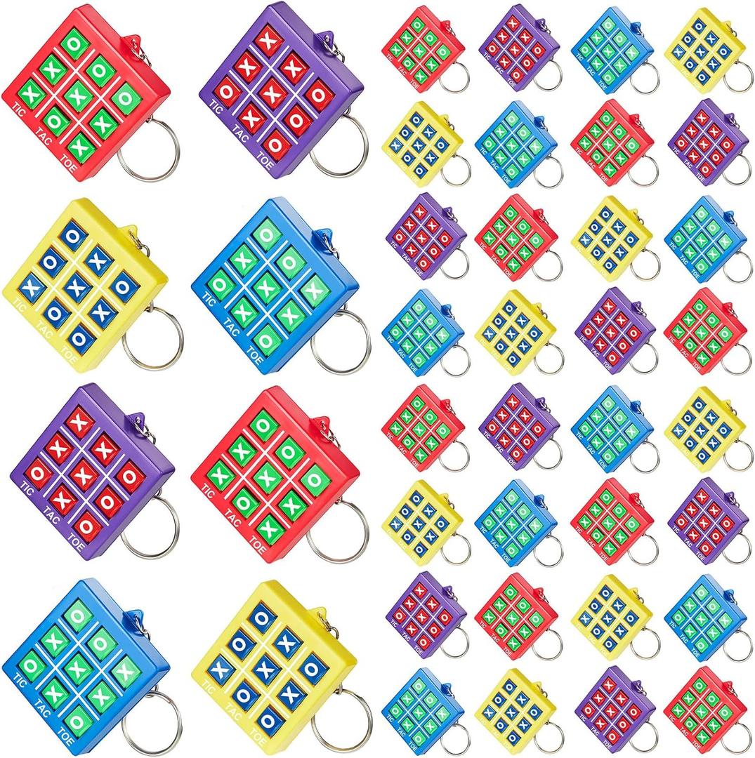 Hicarer Tic Tac Toe Keychain for Kids Ages 8-12 Party Favors Plastic Keyholders Game for Goodie Bags Mini Backpack Valentines Birthday Party(Red, Purple, Blue, Yellow,28 Pcs)