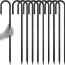 AAGUT 24 Rebar Ground Stakes (10pcs) Heavy Duty 1/2" J Hook Fence Anchors Curved Steel Garden Stake Yard Spikes with Sharp End for Camping Tent,Black Powder Coated