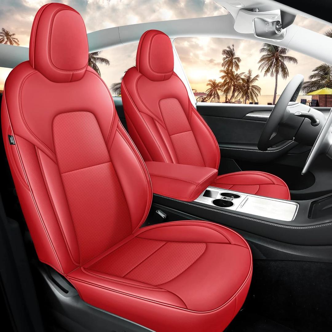for Tesla Model Y Back Seat Covers 2020-2024 7pcs Waterproof Nappa Leather Seat Cover Fully Wrapped Customized for Tesla Model Y (TY-Red)