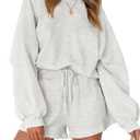 MEROKEETY Women's 2025 Fall Oversized Batwing Sleeve Lounge Sets Casual Top and Shorts 2 Piece Outfits Sweatsuit (Medium, Light Grey)
