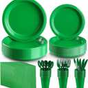 Green Party Supplies, Green Disposable Plates, including Green Plastic Plates and Napkins, Plastic Cutlery, and 12OZ Cups for Engagement, Wedding, Birthday St Patrick's Day, serving 25 Guests