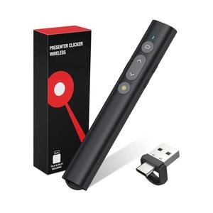 2 in 1 USB Type C Presentation Clicker with Laser Pointer, Wireless Presenter for PowerPoint Presentation PPT Clicker, 2.4GHz Presenter Remote Slide Advancer with Bright Red Laser Pointer