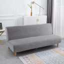 Stretch Futon Cover, Couch Cover for Futon, Armless Sofa Cover, Foldable Sofa Bed Slipcover Without Armrest, Universal Thick Sofa Slipcovers Furniture Protector for Kid, Pet(Velvet Silver Gray,Medium)