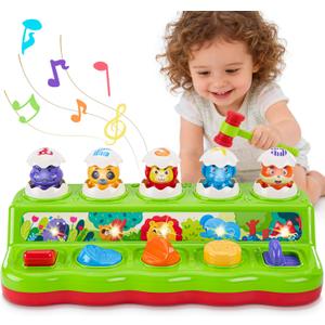 1 Year Old Toys for Boys Girls Birthday Gift, Cause and Effect Animal Pop Up Toy with Music and Light for Toddlers 1-3, Preschool Learning Educational Toys Gifts for Babies 12 Months