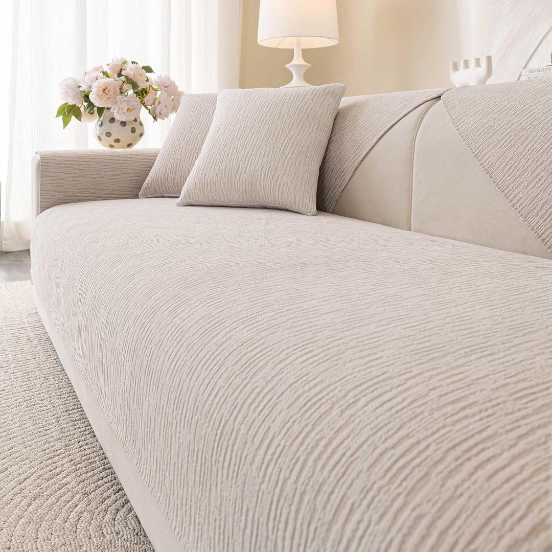 Soft Waterproof Chenille Cover Washable, Non Slip Sectional Sofa Covers for 3 Cushion Couch Sofa L Sharped Sofa Slipcover for Pets, Furniture Protector (1 PCS 36"x94" Coffee)