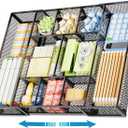 Marbrasse Expandable Desk Drawer Organizer, Mesh Drawer Organizer Tray with 10 Adjustable Compartments, Desk Organizers and Accessories, 5 Dividers Drawer for Office Supplies, Makeup & Vanity (Black) (Expandable-Black)