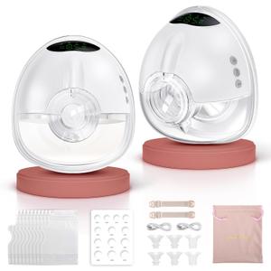 Lulia Wearable Breast Pump, Electric Hands Free Pump with 4 Modes and 9 Levels, Strong Suction, Painless, BPA Free, Breastfeeding Pump with 17/19/21/24MM Flanges(2 Packs)