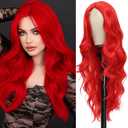 Long Silky Red Wigs for Women 26 Inches Curly Wavy Wig Middle Part Natural Looking Synthetic Heat Resistant Wigs for Halloween Cosplay Daily Party Use