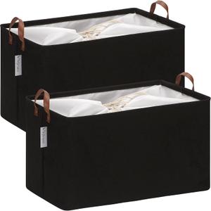 Hinwo 70L Extra Large Storage Bins, 2-Pack Closet Organizers and Storage, Foldable Clothes Storage Baskets with Handles, Containers for Clothing, Blanket, Comforters, Toys, Bedding (Black)