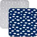 Square Playard/Playpen Fitted Sheets, Perfect for New Room2 / TotBloc Portable Playard, 2 Pack, Ultra Soft Microfiber, Fitted Playpen Sheet, Navy Cloud and Grey Arrow