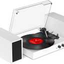 Record Player with External Speakers – Vintage Bluetooth Turntables for Vinyl Records, 3 Speed Belt Drive Vinyl Player with Dual Stereo Speakers, PC Encoding, RCA/AUX/Headphone, in White