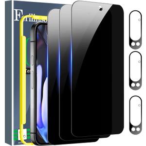 Ferilinso Full Coverage 3 Pack Privacy Screen Protector for Google Pixel 9 Pro XL [Phone Case Friendly], 3 Pack Tempered Glass Camera Lens Protector Accessories [Auto- Dusting & Adhesive]