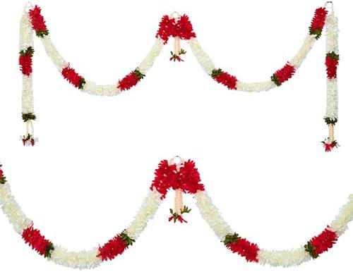 Toran Bandanwaar Artificial Flower Garland for Wall Door Hanging Home Temple Festival Wedding Function Party Decoration Décor and Gifting (White and Pink)