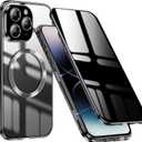 Magnetic Privacy Case for iPhone 14 Pro Max,Anti Peeping Tempered Glass Screen Protector Double Sided Protection Full Body Metal Bumper Anti-spy Phone Cover Compatible with Magsafe, Black