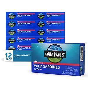 Wild Planet Wild Sardines in Water, No Salt Added, Tinned Fish, Non-GMO, Sustainable 4.4 Ounce , (Pack of 12) Best By 02.13.2028