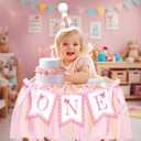 3PCS Pink Bow 1st Birthday Highchair Decorations for Baby Girl Pink Bow 1st Birthday Highchair Banner One Cake Topper Hat for Princess Fairy Girls Just Wanna Be One Party Supplies