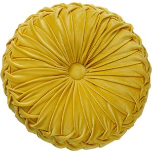 MOJUN Velvet Throw Pillow - Round, Pleated, Filled - Home Decorative Pillow for Couch, Chair, Bed, Car, Floor (Yellow, 14inch)