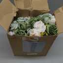 Hoteam 72 Heads White Green Artificial Rose Flowers 6 Bouquet Wedding Decoration Faux Flower Arrangement Bouquet with Stem Bridal Shower Gift Floral Centerpiece for Tables