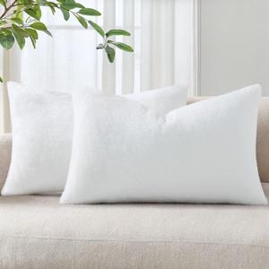 Pallene Faux Fur Plush Lumbar Spring Throw Pillow Covers 12x20 Set of 2, Soft Fluffy Couch Pillow Covers for Living Room, White