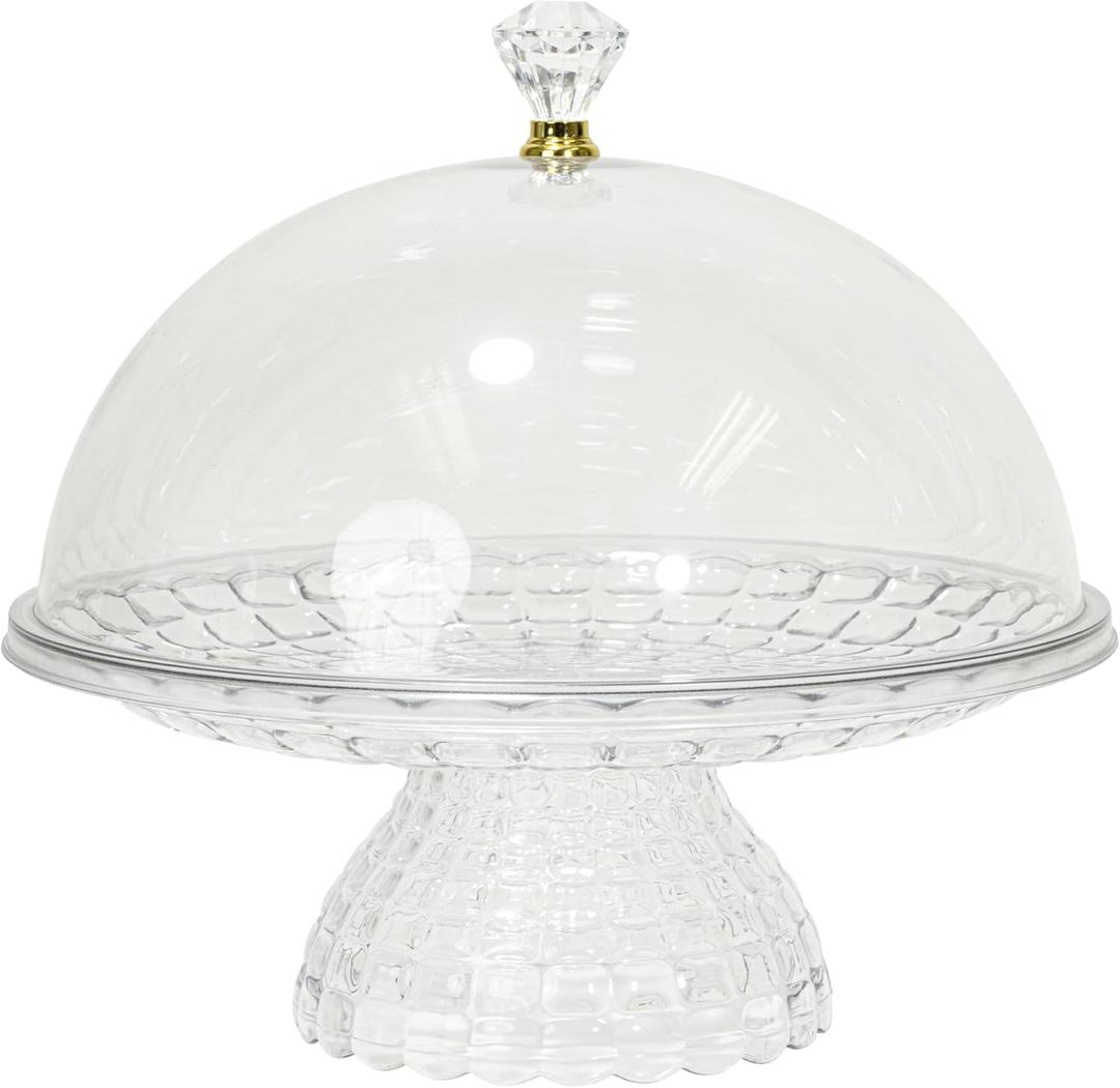Premium Acrylic Clear Plastic Cake Stand on Feet with Dome Lid 9.5 inch