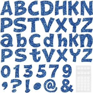 Colarr 216 Pcs Glitter Bulletin Board Letters for Classroom Numbers Alphabet 4 Inch Poster Board Letters with Adhesive Dots Punctuation Symbols Cutout Bulletin Display School Decor(Blue)
