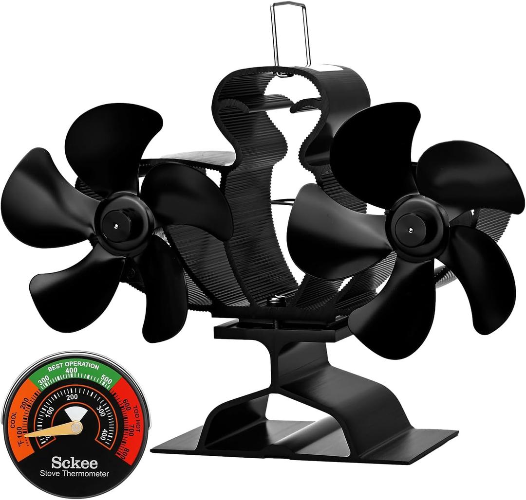 Sckee 10 Blade Wood Stove Fan, Dual Motor Fireplace Fan, Heat Powered Fireplace Fan Log Burner Wood Burning Stove Accessory Non Electric for Indoor Use