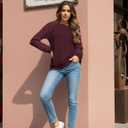 Buauty Womens Sweatshirts Crewneck Cable Knit Sleeve Pullover Sweaters Lightweight Fall Fashion Casual Tunic Tops (X-Large, Wine)
