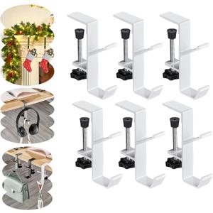 Fireplace Garland and Stocking Holder, 2 in 1 Mantel Hangers, Essential Christmas & Xmas Decoration (White, 6pcs)