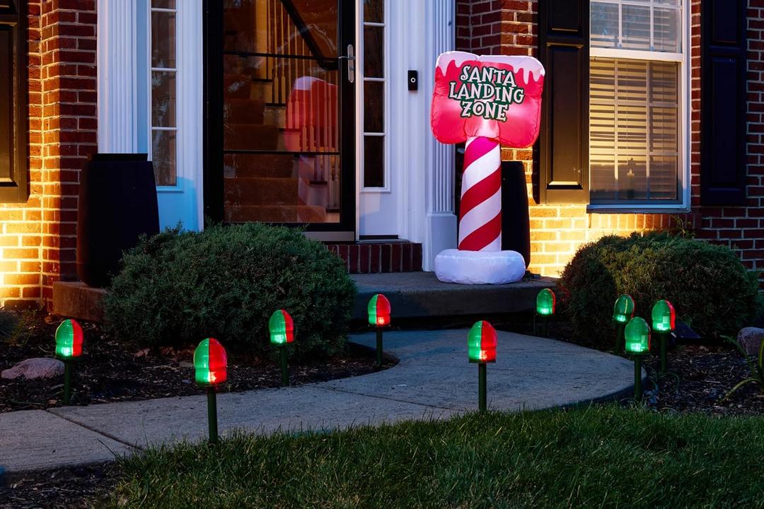 HoliScapes Vintage Santa Runway Lights with Santa Landing Zone Inflatable Sign