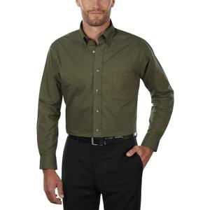 Van Heusen Men's Dress Shirt Regular Fit Oxford Solid (17.5"-18" Neck 34"-35" Sleeve, Dark Green)