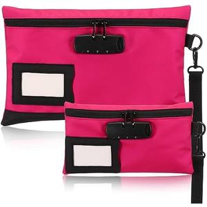 Leifide 2 Pack Money Bag with Lock and Zipper 11.8 x 7.9 Inch and 9 x 5.1 Inch Cash Pouch Lock Bag with Combination Storage Pouch for Bank Deposits Credit Cards Notary Supplies(Rose Red, Black)