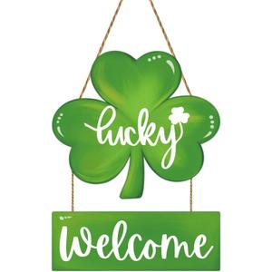 St. Patrick's Day Wreath St. Patrick's Day Door Decorations, Shamrock Wreath, Wooden Shamrock Front Door Hanger, Lucky Welcome Sign for Porch Wall, Indoor Home Decor
