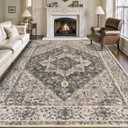 Tangsoo 8x10 Area Rugs for Living Room, Farmhouse Washable Rug Vintage Indoor Non Slip Large Area Rugs, Print Distressed Grey Carpet, Soft Low Pile Foldable Floor for Bedroom Dining Room Dorm Office