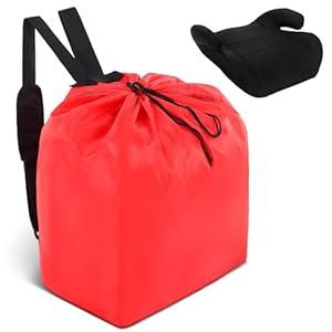 Booster Seat Travel Bag for Airplane Durable Backless Car Seat Bags Cover for Waterproof Foldable Airport Check Backpack with Padded Shoulder Straps(Red,Solid Color Style)