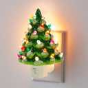 Hausse Christmas Ceramic Tree Night Light, Decorative Snow Covered Xmas Tree Nightlight with Lamp, Multicolor Bulbs & 360 Degree Swivel Plug with ON/Off Switch for Home Bathroom Bedroom Decor