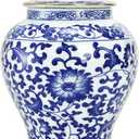 Goaste Blue and White Ginger Jar with Lid, 7.2 Inch Chinoiserie Porcelain Ginger Jars Airtight, Decorative Ceramic Tea Candy Storage Jar, Handmade Vintage Flower Vase for Home Decor, Sugar Nuts Herbs