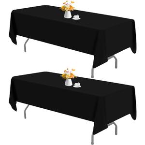 HAISIWLKJ 2 Pack 70 x 108 Inch Black Rectangle Tablecloth for 6 Foot Table Washable Reusable Outdoor Polyester Fabric Decorative TableCover for Dining Table, Buffet, Camping, Baby Shower, Party