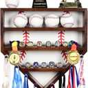 Baseball Ring Display Case - 17" Wooden Baseball Ring Holder, Wall Mount Baseball Case Display for Balls, Rings, Medals, Trophies - One Case for All Memorabilia