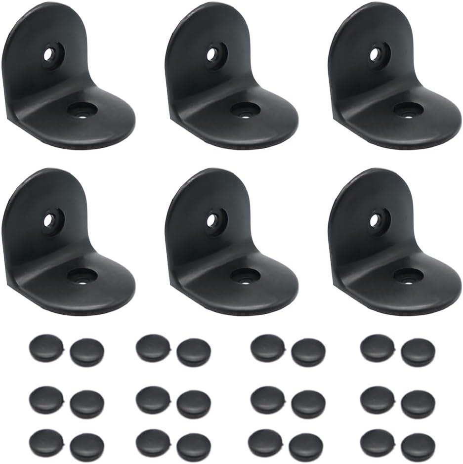 6 Pcs 2" x 2" L Shape Corner Bracket, 90 Degree Right Angle Bracket, Black Plastic L Shape Corner Brace with Screw Cover Cap