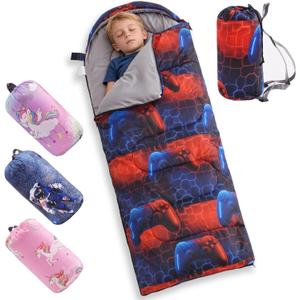 tuphen Kids Sleeping Bag - 50-77 3-Season Waterproof Sleeping Bag for Boys & Girls, Lightweight 2.2 lbs Camping Gear with Compression Bag Ideal for Camping, Hiking, Indoor (Blue&Red)
