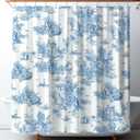 Vintage French Toile Shower Curtain Cotton 72x72 Inch Shower Curtain with 12 Metal Hooks Waterproof Home Bathroom Decor for Kitchen 18th Century Style Bath Accessories(Blue)