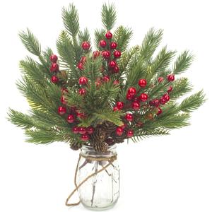 10 Pcs Artificial Pine Cone Picks and Red Berry Mini Artificial Pine Tree for Christmas Party Flower Wreaths and Holiday Decorations