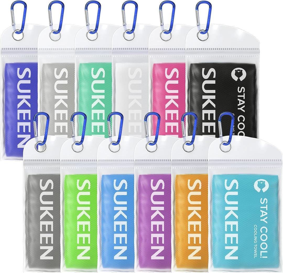 Sukeen 12 Pack Cooling Towel (40"x12"), Ice Towel Sets,Soft Breathable Chilly Towel,Microfiber Towel for Yoga,Sport,Running,Gym,Workout,Camping,Fitness,Workout (Dark Blue/Grey/Reed Green/White/Pink/Black/Dark Grey/Green/Blue/Purple/Yellow/Lake Blue)
