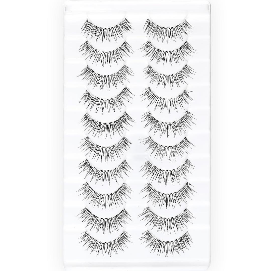 KSYOO Light Volume False Lashes Natural Look, Thin Band False Eyelashes Natural Look, Medium-Length Rounded lashes Seamlessly with Your Natural Lashes -10 Pairs (Natural N20)
