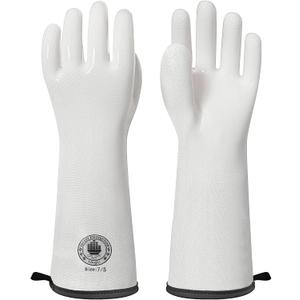 Silicone Oven Gloves- 15" Extra Long, Heat Resistant Oven Gloves with Fingers, Kitchen Oven Mitts Smoker Gloves for Baking, Grilling, Cooking, Food Grade, Waterproof (7/S)